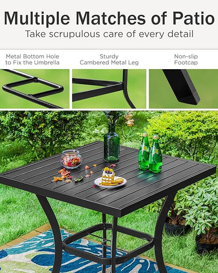 PHI VILLA Outdoor Patio 31" Square Height Bar Table with Umbrella Hole, 36" Height Coating Old Craft for Garden