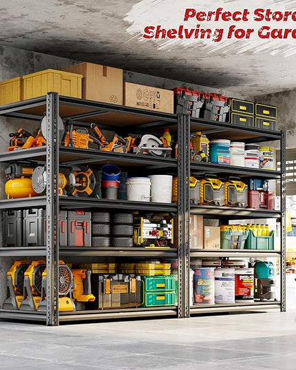 72" H Storage Shelves with Reinforced,2000LBS Garage Shelving,Adjustable Metal Shelving Unit,Garage Shelve Heavy Duty for Basement, Warehouse, Kitchen,35.6" W × 16" D × 72" H, Black