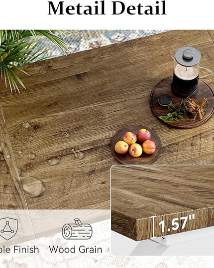 70.8 Inch Rectangular Dining Table for 6-8 People, Farmhouse Kitchen Table with Metal Base & Solid Wood Top, Easy Assembly, Water-Resistant, for Dining Room & Kitchen, Natural & White