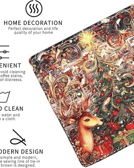 Christmas Coasters Square Leather Drinks Coaster Set with Holder for Coffee Table Bar Home Decor 4 Inches Set of 6