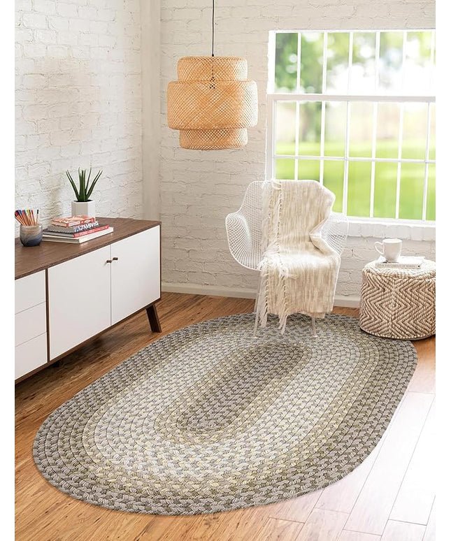 Tranquility TQ62 Frost 5' x 8' Oval - Braided Area Rug, Home Decor, Floor Mat or Bedroom Rug - Easy Care, Ideal for High Traffic Areas in Hallway and Living Room - Made in USA
