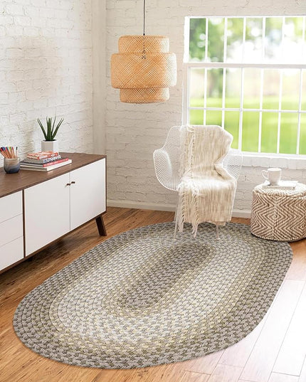 Tranquility TQ62 Frost 4' x 6' Oval - Braided Area Rug, Home Decor, Floor Mat or Bedroom Rug - Easy Care, Ideal for High Traffic Areas in Hallway and Living Room - Made in USA