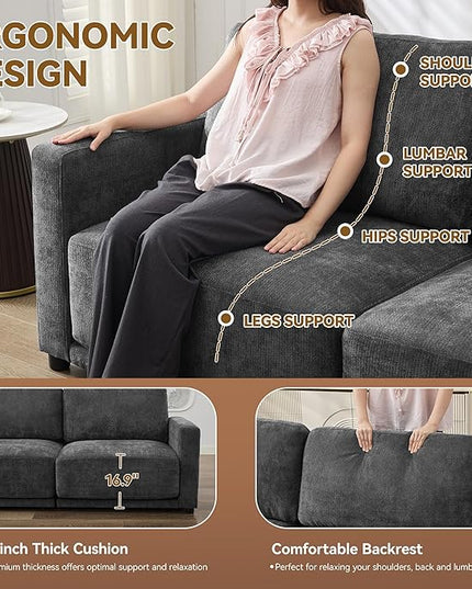 143.8" Modular Sectional Sofa Modern Chenille U Shaped Couch with Thickened Seat Cushions, Easy Assembly, Upholstered 6 Seater Couch with 2 Movable Ottomans for Living Room, Grey