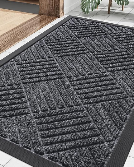 Smiry Front Door Mat Outside Entrance, Heavy Duty Outdoor Indoor Natural Rubber Doormat, Non Slip, Trap Dirt and Moisture, Easy Clean, Low Profile Patio Porch Entryway Mat, 29.5x17, Dark Grey