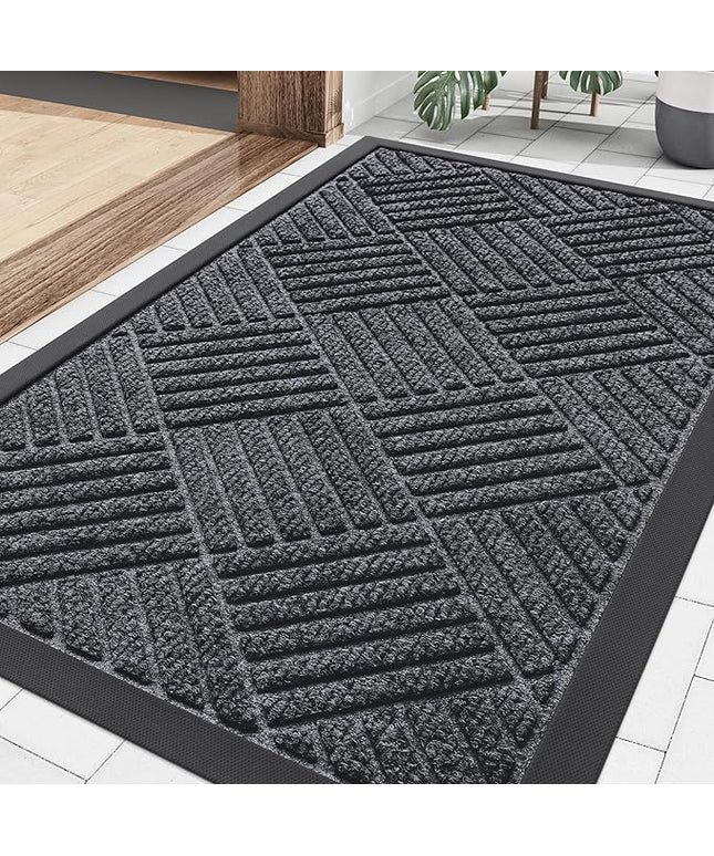 Smiry Front Door Mat Outside Entrance, Heavy Duty Outdoor Indoor Natural Rubber Doormat, Non Slip, Trap Dirt and Moisture, Easy Clean, Low Profile Patio Porch Entryway Mat, 29.5x17, Dark Grey