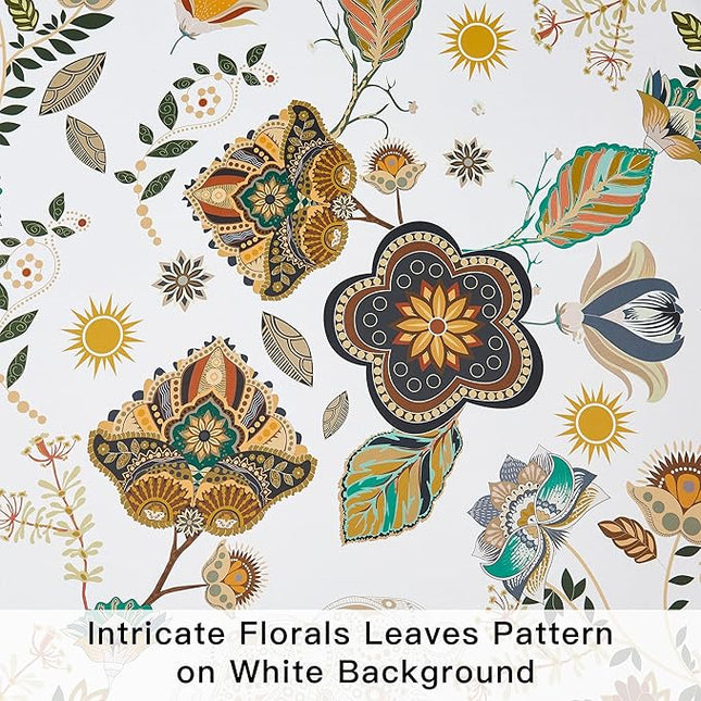 XiDi White Vintage Floral Curtains 90 Inches Long for Living Room Bedroom Blackout Thermal Insulated Grommet Curtains Mid Century Luxury Floral Leaf Patterned Mid Century Colorful Black Out Darpes