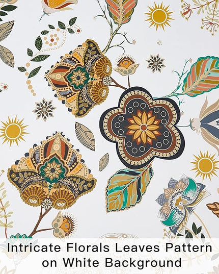 Blackout Curtains for Bedroom White Luxury Floral Curtains 96 Inches for Living Room Vintage Victorian Botanical Drapes Mid Century Art Deco Flower Leaf Thermal Insulated Window Treatment 2 Panels