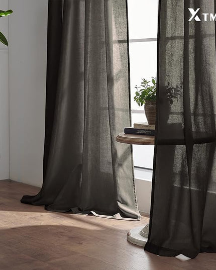 XTMYI Chocolate Brown Curtains 96 Inches Long 2 Panel Set,Sheer Linen Pleated Back Tab Window Drapes Curtains for Living Room 96 Inch Length,Dark Brown