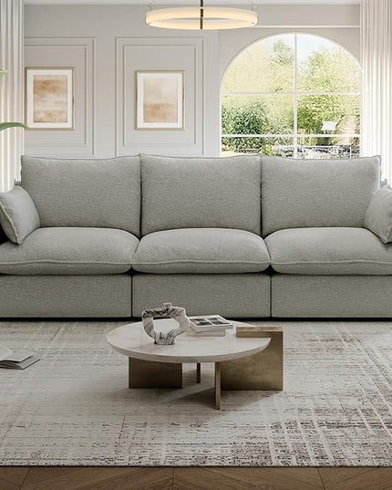 94.6" Cloud Modular Sectional Sofa, Waterproof Down Filled Sectional Sofas, High Backrest 3 Seater Sectional Couches for Living Room, Modern Modular Couch with Removable Cover, Light Gray