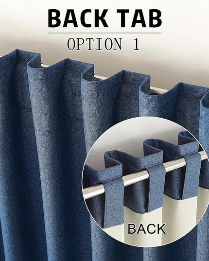 DUALIFE 96 Inch Curtains 2 Panel Set Farmhouse Blackout Heat Reducing Sun Block Out Curtains for Bedroom Dorm UV Blocking Noise Canceling Burlap Linen Look Drapes Rod Pocket Back Tab,50 X 96 Blue