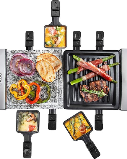 Electric Cheese Raclette Table Grill w Nonstick Grilling Plate & Cooking Stone- Indoor Smokeless Korean BBQ 8 Person Tabletop Cooker Hotplate- Melt, Grill Meat Veggies for Home Dinner Party, Xmas Gift