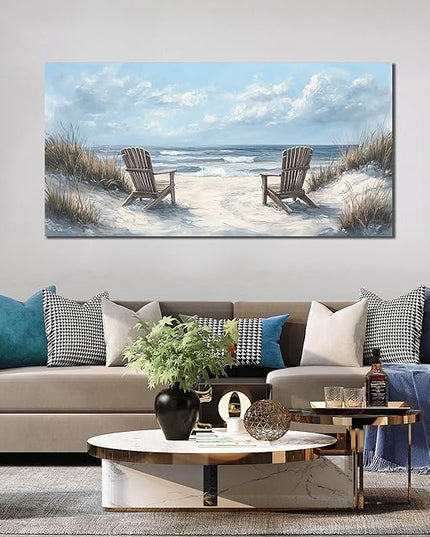 Ouzzlie Landscape Wall Art Coastal Wall Decor Light Blue Picture Art Print Beach Canvas Large Artwork for Living Room Bedroom Office 29" x 59"
