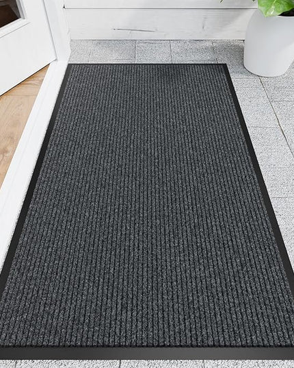 Front Door Mat, 3' x 5' Heavy Duty Indoor Outdoor Welcome Mat for Entryway, Commercial Floor Entrance, Low Profile, Non-Slip, Durable Rubber Backing for Entry, Patio, Home