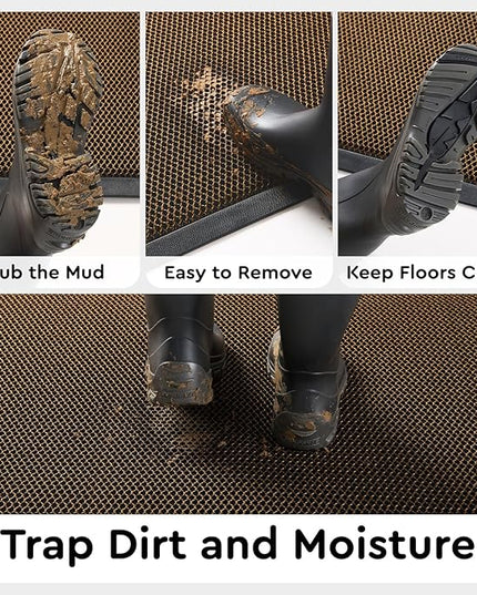 tchdio Front Door Mat Outside Entrance, Dirt Trapper Doormat-Entrance Welcome Matt Durable, Heavy Duty Entry Mat Non Slip Rubber Mats for Outside Stain Resist Door Mats for Entryway, 24"x47" Brown