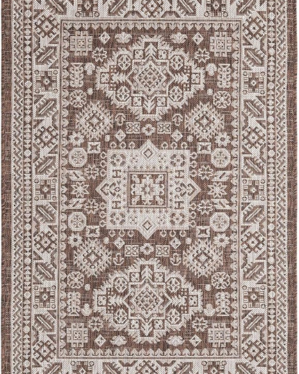 Rugs.com Outdoor Aztec Collection Rug – 3' x 5' Brown Flatweave Rug Perfect for Living Rooms, Large Dining Rooms, Open Floorplans