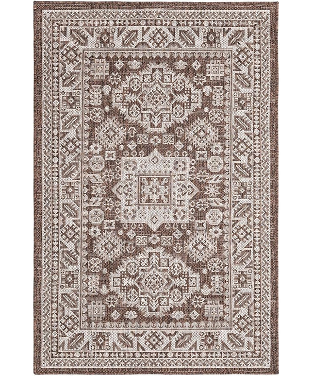 Rugs.com Outdoor Aztec Collection Rug – 3' x 5' Brown Flatweave Rug Perfect for Living Rooms, Large Dining Rooms, Open Floorplans
