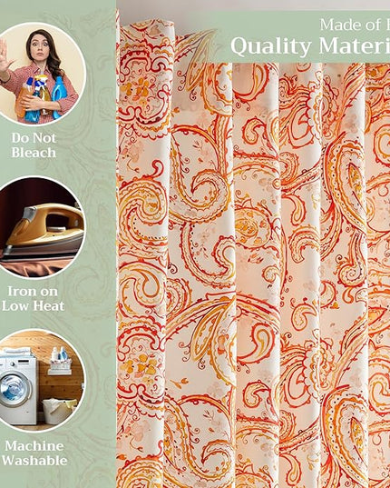 Maison d'Hermine Curtains for Living Room 100% Cotton 108 inch Length One Panel Window Curtains for Bedroom with Loop & Rod Pockets - Palatial Paisley, 50" W x 108" L