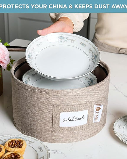 Hard Shell China Storage Containers 8-Piece Set Moving Boxes for Dinnerware, Glasses, Plates, Mugs and Saucers Sturdy Dish Organizer with Dividers for Seasonal Storage - Service for 12 - Brown