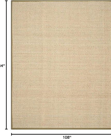 SAFAVIEH Area Rug 9x12 - Natural Fiber Collection - Large - Natural & Olive Green, Seagrass, Basketweave Pattern with Border (NF114G)