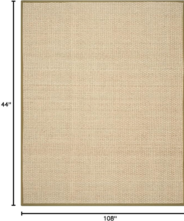 SAFAVIEH Area Rug 9x12 - Natural Fiber Collection - Large - Natural & Olive Green, Seagrass, Basketweave Pattern with Border (NF114G)