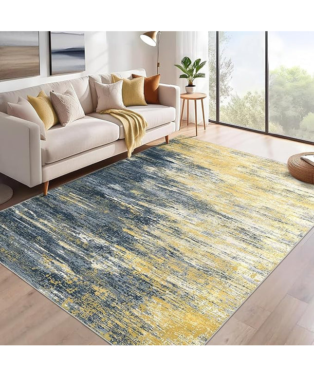 Modern Abstract Area Rug 4x6 Washable Rug for Living Room, Ultra Soft Rug for Bedroom, Non Slip Indoor Floor Carpet, Stain Resistant Rugs for Home Decor Office, Yellow/Black