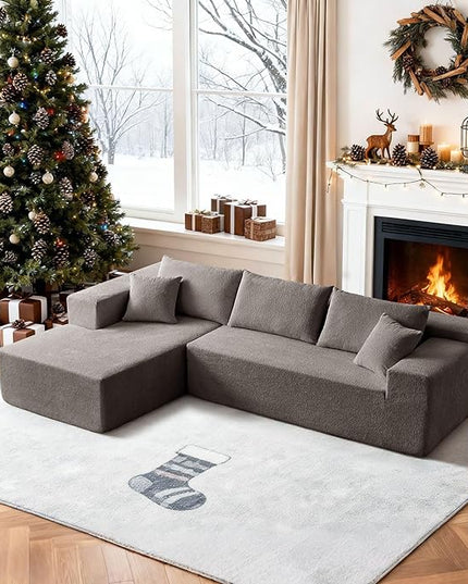 103.54'' Sectional Sofa, Raindrop Velvet Fabric L Shaped Sofa, 4 Seat Modern L Shape Couch with 2 Pillows Right Hand Lounge for Living Room, Office