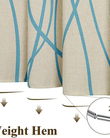 Blue Modern Farmhouse Linen Shower Curtain, Country Cottage Bathroom Decor Striped Minimal Boho Textured Linen Shower Curtain Set with Hooks, 72x72