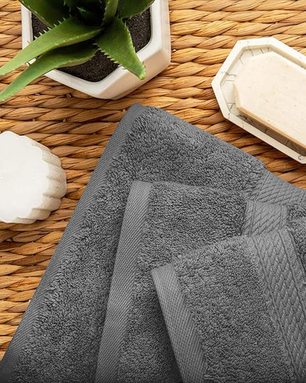 Superior Egyptian Cotton Pile 3 Piece Towel Set, Includes 1 Bath, 1 Hand, 1 Face Towel/Washcloth, Ultra Soft Luxury Towels, Thick Plush Essentials, Guest Bath, Spa, Hotel Bathroom, Charcoal