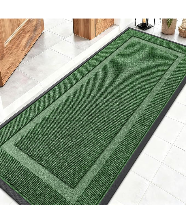 OLANLY Front Door Mat Indoor Outdoor Entrance, Waterproof All-Season, All-Weather Doormat, Sturdy Natural Rubber, Fade Resistant, Low Profile, Easy Clean Patio Porch Entryway Mat, 59x20, Green