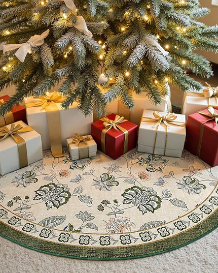 jinchan Elora 5ft Floral Round Rug for Entryway Washable Rug Vintage Romance Christmas Design Non Slip Indoor Doormat Lightweight Low-Profile Throw Carpet for Living Room Dining Room, Green/Beige