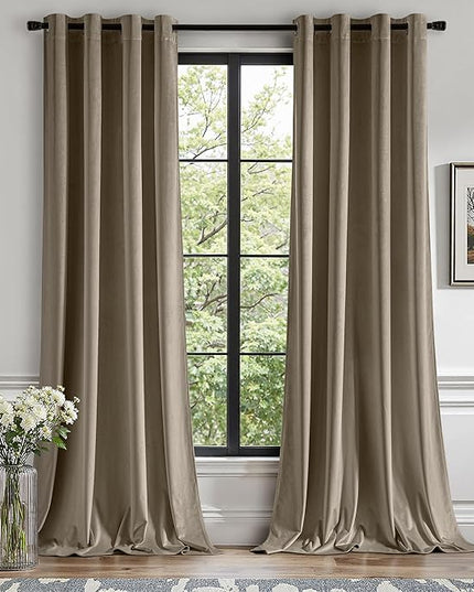 MIULEE Velvet Curtains Taupe Elegant Grommet Thermal Insulated Soundproof Room Darkening Curtains/Drapes for Classical Living Room Bedroom Decor 52 x 96 Inch Set of 2