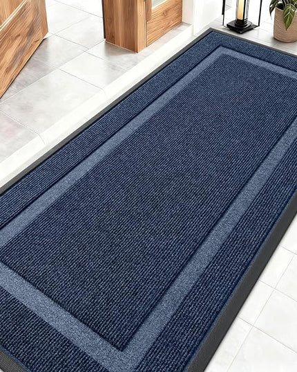 OLANLY Front Door Mat Indoor Outdoor Entrance, Waterproof All-Season, All-Weather Doormat, Sturdy Natural Rubber, Fade Resistant, Low Profile, Easy Clean Patio Porch Entryway Mat, 59x23, Blue