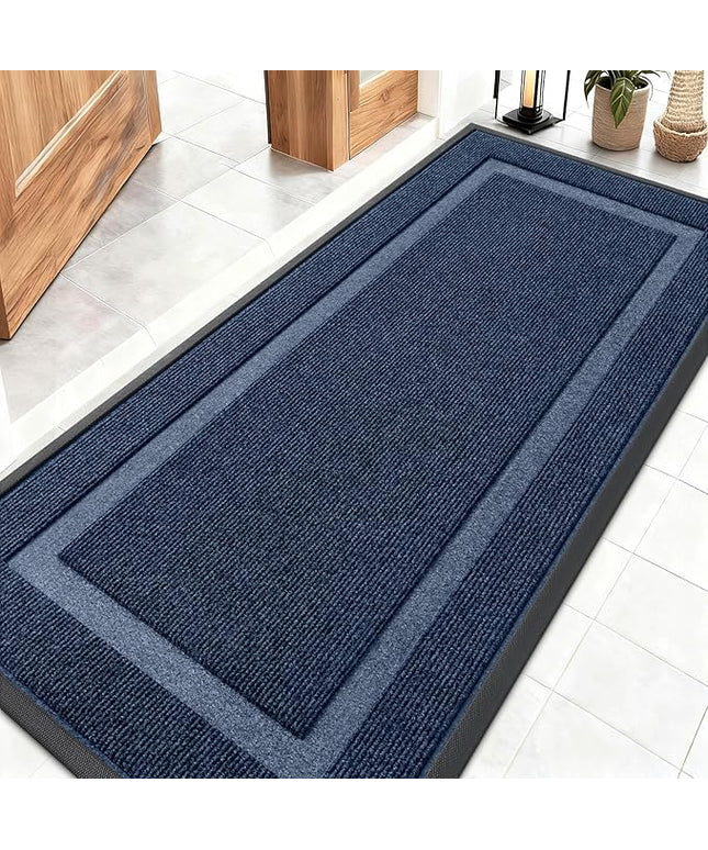 OLANLY Front Door Mat Indoor Outdoor Entrance, Waterproof All-Season, All-Weather Doormat, Sturdy Natural Rubber, Fade Resistant, Low Profile, Easy Clean Patio Porch Entryway Mat, 59x23, Blue