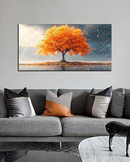 Zoyotago Large Tree of Life Wall Art for Living Room Bedroom Office Orange Tree Fall Landscape Picture Modern Artwork Canvas Prints 20x40 Inch