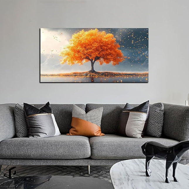 Zoyotago Large Tree of Life Wall Art for Living Room Bedroom Office Orange Tree Fall Landscape Picture Modern Artwork Canvas Prints 20x40 Inch