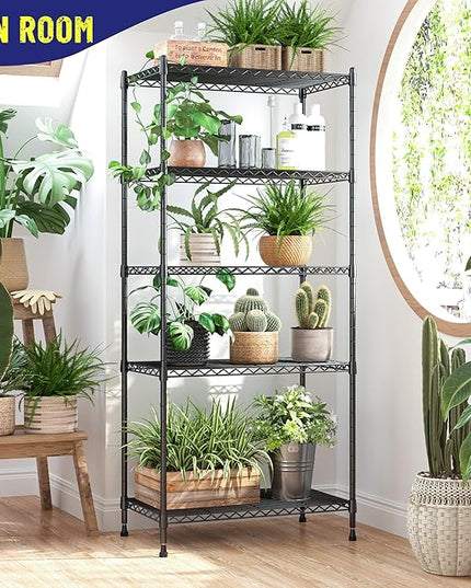 5-Tier Shelf, Shelves Capacity 1010LBS,Storage Shelves Adjustable Wire Shelving,Metal Shelving Unit Storage Rack for Kitchen Pantry Closet Laundry School Commercial 59.4" Hx21.5 W x13.6 D
