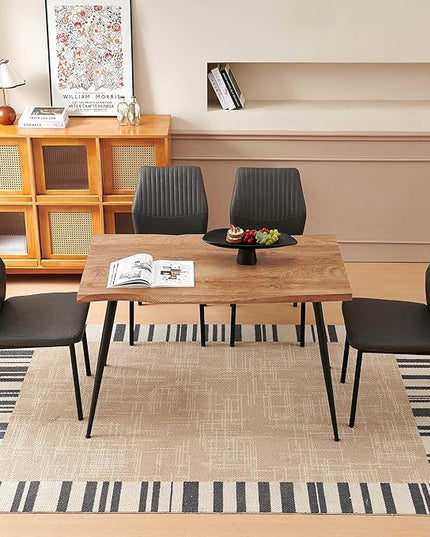 Dining Table Set for 4, Modern Wood Irregular Rectangle Dining Table,Leather Dining Chairs 4,Table and Chairs Set of 4 for Kitchen Dining Room, Dark Grey