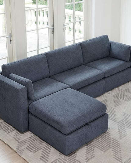 CHITA Oversized Modular Sectional Sofa, FSC Certified Large L Shaped Couch, Modular Sectional Couch for Living Room,112 inch Width,4 Seat Modular Sofa with Storage Ottoman, Blue