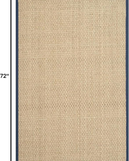 SAFAVIEH Area Rug 6' Square - Natural Fiber Collection - Natural & Blue, Seagrass, Basketweave Pattern with Border (NF114E)
