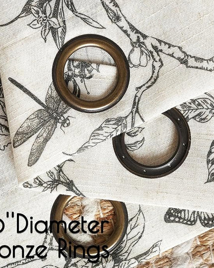 Lazzzy Linen Floral Farmhouse Curtains Black Curtains 90 Inch Length Drapes for Living Room Bedroom Pattern Light Filtering Country Vintage Curtain Grommet Top, 2 Panels, Black on Beige