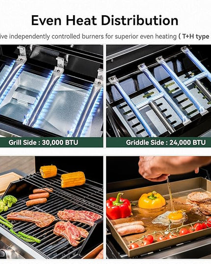 5 Burner Griddle Grill Combo, 2 in 1 Propane Gas BBQ Grill with Porcelain-Enameled Cast Iron Grates & Pan, Outdoor Flat Top Griddle, 695 Sq. In. Propane Barbecue Grill for Patio Backyard Balcony
