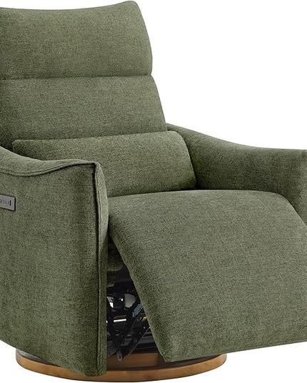 CHITA Swivel Rocker Recliner Chair, Power Nursery Glider Recliner, Nursery Rocking Chair with Adjustable Power Headrest, FSC Certified, Solid Wood Base, Moss Green