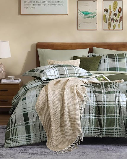 MaiRêve Olive Green Twin XL Comforter Set, Twin XL Bedding Sets for Boys Girls 5 Pieces for Dorm Farmhouse All Season Lightweight &Comfy with Fitted Sheet, Flat Sheet (Olive Green, 66"x90")