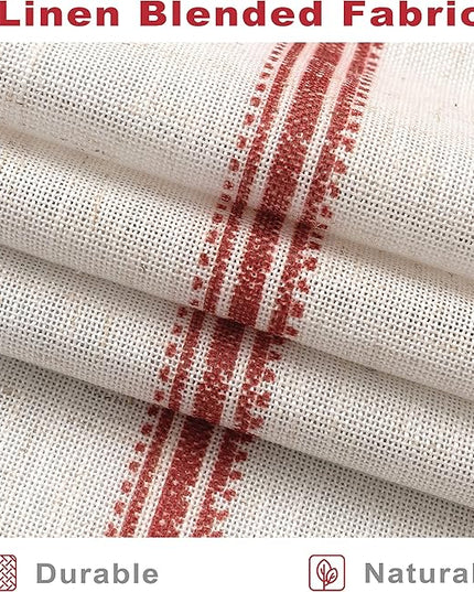DriftAway Farmhouse Linen Blend Blackout Curtains 84 Inches Long for Bedroom Vertical Striped Printed Linen Curtains Thermal Insulated Lined Treatments for Living Room 2 Panels W52 x L84 Red