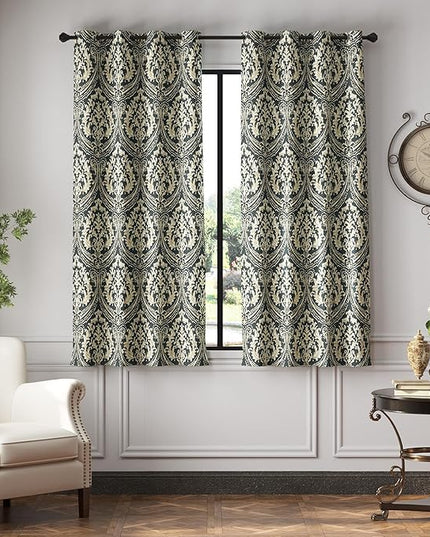 jinchan Blackout Curtains for Bedroom, Gray Damask Patterned Curtains 63 Inch Length for Living Room, Vintage Medallion Art Deco Drapes, Thermal Insulated Grommet Window Treatments, 2 Panels Grey