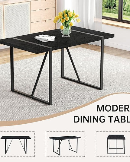 FURNITO Dinner Table Set for 4, 55" Rectangular Wooden Kitchen Table with Upholstered Chairs, Modern 5 Piece Dining Room Table and Chairs Set for Apartment, Kitchen, or Living Room