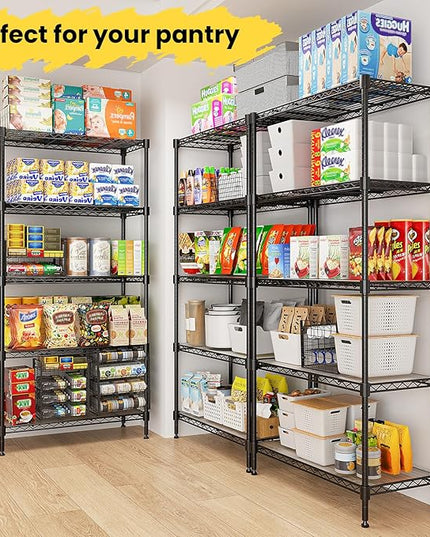 72" H Storage Shelves 5 Tier Wire Shelving with Shelf Liners, Adjustable Metal Garage Shelving, 1325LBS Heavy Duty Commercial Storage Rack for Pantry Kitchen, 35" W x 16" D x 72" H, Black
