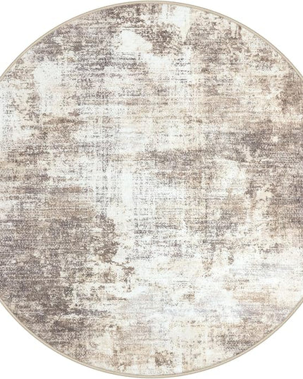 IOHOUZE Abstract Round Area Rug 6 Ft Washable Circle Rugs Large Round Rug Non Slip Thin Soft Circle Rugs, Printed Faux Wool Floor Carpet for Bedroom Living Room Dining Room Nursery, Beige Brown