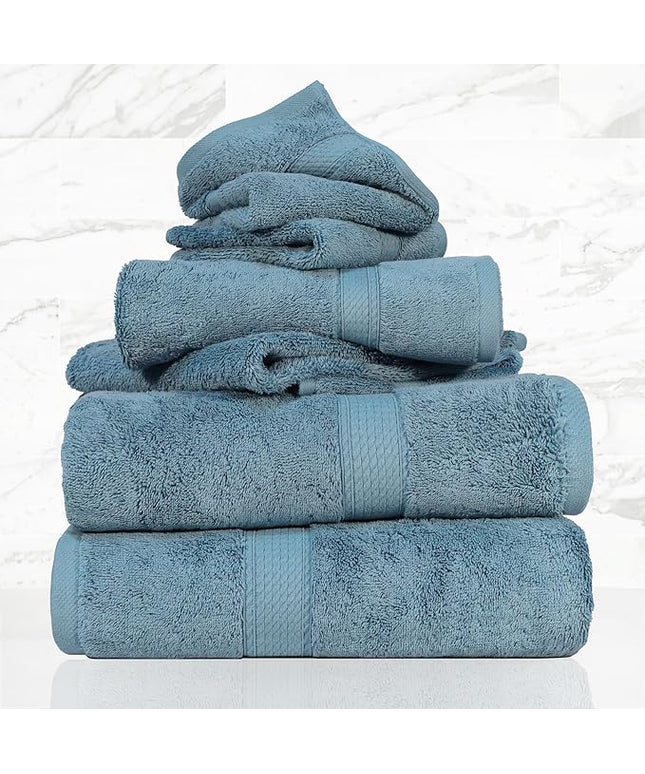 Superior Egyptian Cotton Pile 6 Piece Towel Set, Includes 2 Bath, 2 Hand, 2 Face Towels/Washcloths, Ultra Soft Luxury Towels, Thick Plush Essentials, Guest Bath, Spa, Hotel Bathroom, Denim Blue