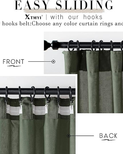 XTMYI Short Curtains for Bathroom Window,Dark Olive Green Boho Bathroom Decor Shower,Sheer Linen Kitchen Curtains,45 Inch Length